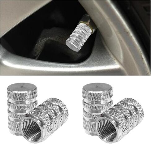 4PCS Car Tire Valve Stem Caps - Aluminum Alloy Valve Cap Car Air Cover - Dust Proof & Corrosion Resistant Tire Valve Cover - Universal Stem Covers for Cars, Trucks, Bikes, Motorcycles (Silver) in Saudi Arabia
