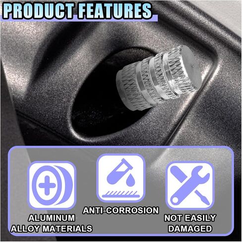 4PCS Car Tire Valve Stem Caps - Aluminum Alloy Valve Cap Car Air Cover - Dust Proof & Corrosion Resistant Tire Valve Cover - Universal Stem Covers for Cars, Trucks, Bikes, Motorcycles (Silver) in Saudi Arabia