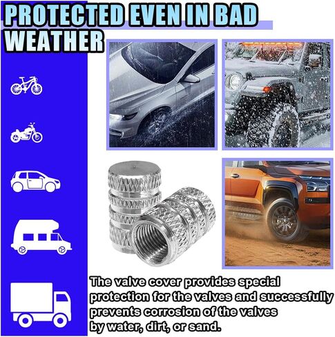 4PCS Car Tire Valve Stem Caps - Aluminum Alloy Valve Cap Car Air Cover - Dust Proof & Corrosion Resistant Tire Valve Cover - Universal Stem Covers for Cars, Trucks, Bikes, Motorcycles (Silver) in Saudi Arabia