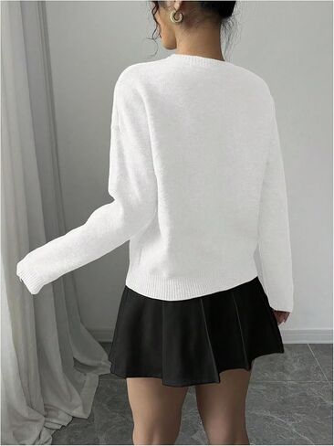 Verdusa Women's Spring 3D Flower Appliques Crewneck Sweaters Long Sleeve Drop Shoulder Pullovers Knit Going Out Tops in Saudi Arabia