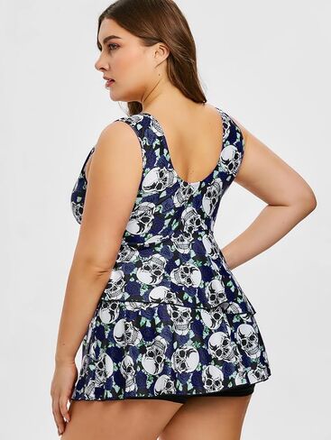 Rosegal Plus Size Women 2 Piece Swimsuit Skull Rose Print Layered Tankini Swimwear in Saudi Arabia
