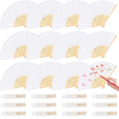 Chorine 12 Pack White Bamboo قابلة للطي المعجبين باليد المحمولة باليد المشجعين للنساء القابلة للطي الفتيات الزفاف DIY الحزب الحفلات الحفلات in Kuwait