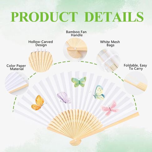 Chorine 12 Pack White Bamboo قابلة للطي المعجبين باليد المحمولة باليد المشجعين للنساء القابلة للطي الفتيات الزفاف DIY الحزب الحفلات الحفلات in Kuwait