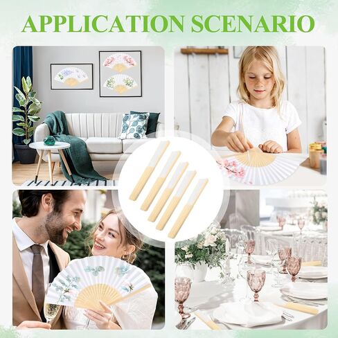 Chorine 12 Pack White Bamboo قابلة للطي المعجبين باليد المحمولة باليد المشجعين للنساء القابلة للطي الفتيات الزفاف DIY الحزب الحفلات الحفلات in Kuwait