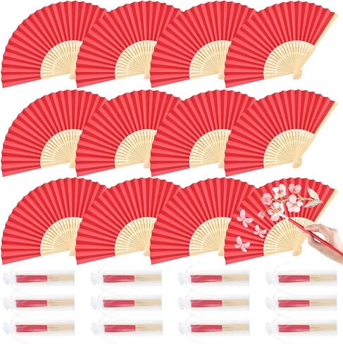 CHRORINE 12 Pack White Bamboo Folding Fans Handheld Paper Hand Fans for Women Foldable Girls Wedding DIY Decoration Party Favors in Kuwait