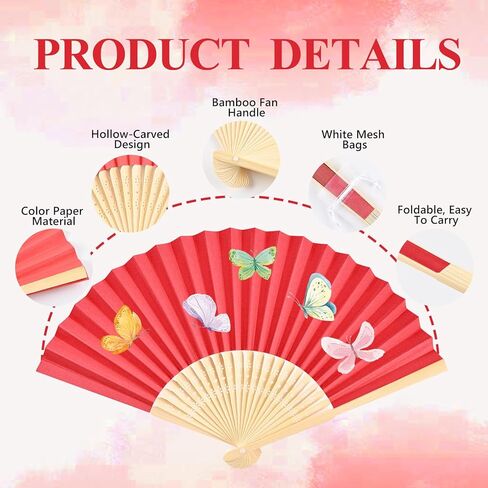 CHRORINE 12 Pack White Bamboo Folding Fans Handheld Paper Hand Fans for Women Foldable Girls Wedding DIY Decoration Party Favors in Kuwait