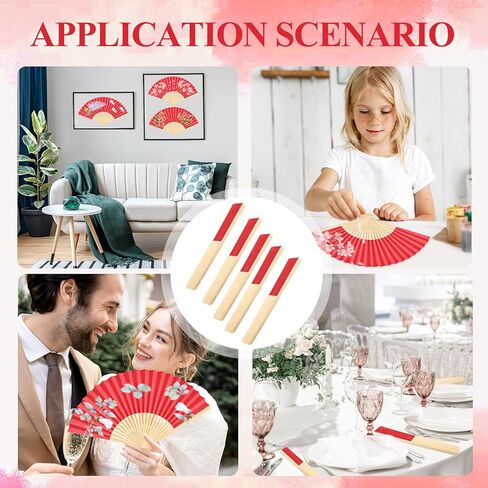 CHRORINE 12 Pack White Bamboo Folding Fans Handheld Paper Hand Fans for Women Foldable Girls Wedding DIY Decoration Party Favors in Kuwait