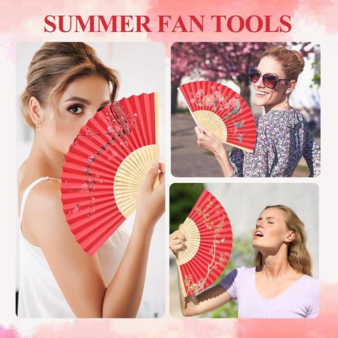 CHRORINE 12 Pack White Bamboo Folding Fans Handheld Paper Hand Fans for Women Foldable Girls Wedding DIY Decoration Party Favors in Kuwait
