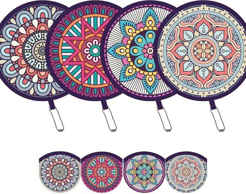 4 Pack Purple Mandala Pattern Folding Hand Fans, Compact Purse Fans for Women, Stowable Handheld Fan for Concert, Travel, Indoor & Outdoor Activities (Purple Mandala in Saudi Arabia