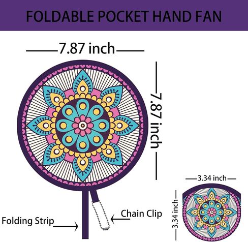 4 Pack Purple Mandala Pattern Folding Hand Fans, Compact Purse Fans for Women, Stowable Handheld Fan for Concert, Travel, Indoor & Outdoor Activities (Purple Mandala in Saudi Arabia