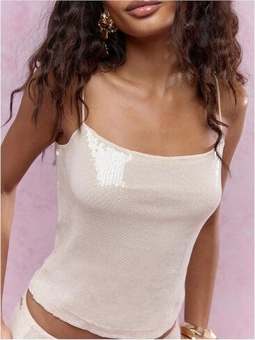SOLY HUX Women's Glitter Sequin Cami Tops Spaghetti Strap Camisole Sleeveless Party Clubwear Top in Saudi Arabia