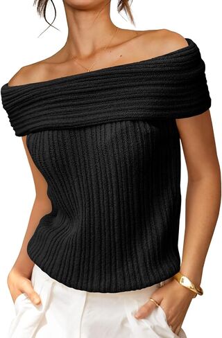 Saodimallsu Womens Off The Shoulder Sweater Tops Summer Sleeveless Strapless Ribbed Sexy Going Out Pullover Shirts in Saudi Arabia