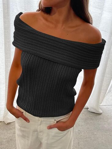 Saodimallsu Womens Off The Shoulder Sweater Tops Summer Sleeveless Strapless Ribbed Sexy Going Out Pullover Shirts in Saudi Arabia