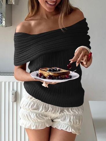 Saodimallsu Womens Off The Shoulder Sweater Tops Summer Sleeveless Strapless Ribbed Sexy Going Out Pullover Shirts in Saudi Arabia
