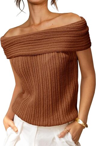 Saodimallsu Womens Off The Shoulder Sweater Tops Summer Sleeveless Strapless Ribbed Sexy Going Out Pullover Shirts in Saudi Arabia