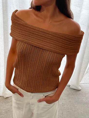Saodimallsu Womens Off The Shoulder Sweater Tops Summer Sleeveless Strapless Ribbed Sexy Going Out Pullover Shirts in Saudi Arabia