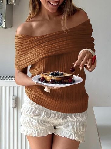 Saodimallsu Womens Off The Shoulder Sweater Tops Summer Sleeveless Strapless Ribbed Sexy Going Out Pullover Shirts in Saudi Arabia