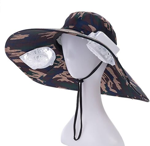 Sun Hat with 2 Solar Fans, Mens Summer UV Protection Wide Brim Fishing Cowboy Hats, Fisherman Hat for Beach Garden Outdoor Sports, USB Charging Navy. in Kuwait