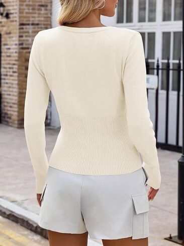 Saodimallsu Womens Slim Fit Cardigan Sweaters Sexy Button Crew Neck Fall Trendy Knit Long Sleeve Soft Open Front Tops in Saudi Arabia