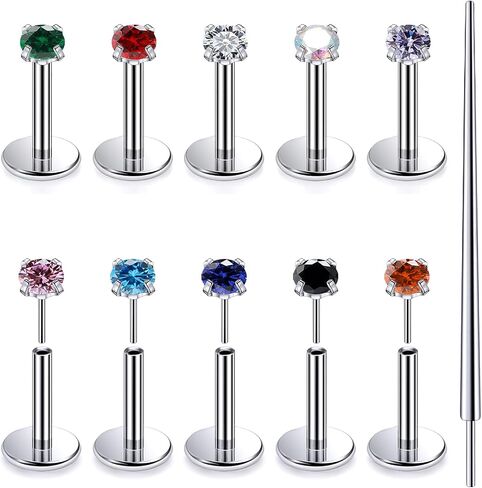20G 18G 16G Titanium بلا خيوط الأوجه الخلفية المسطحة الأقطاب أنف رنين الأزرار tragus labret medusa piercing المجوهرات G23 Monroe Lip Ring Snake Bite Helix Conch Cartilage أقراط ثقب المجوهرات in Kuwait