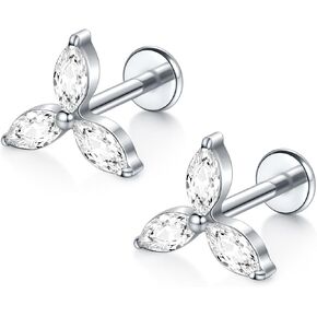 Xpircn G23 Titanium Flat Back Stud Earrings 16G 8mm Cartilage Tragus Conch Helix Piercing Jewelry 1 Pair, Silver/Gold