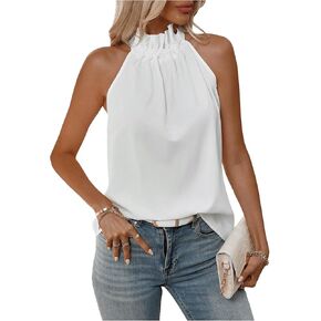 Women's Summer Halter Tops Tie Back Frill Sleeveless Casual Blouses for Women Dressy Work Shirts