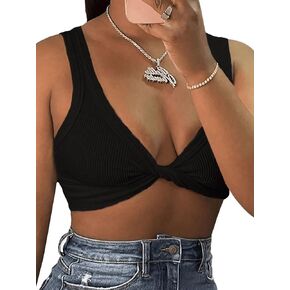 MakeMeChic Women's Crop Tank Top Ribbed Twist Front Sexy Cute Going Out Tops