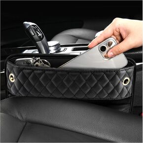 Car Seat Gap Filler Organizer,Leather Car Seat Organizer with Charging Hole for Keys,Cell Phone,Coins,Stylish Car Console Organizer Car Interior Accessories with Diamond Lattice Design