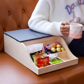 Couch Cup Holder Tray, Leather Pine Couch Caddy Waterproof Anti-Spill Sofa Cup Holder for Sofa Bed Car Seat Organizer, Drink & Snack Tray, Sofa Armrest Tray for Snacks Beverage Remote (Grey)