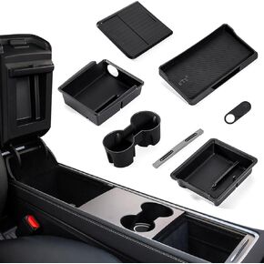 7PCS Upgraded Console Organizer Tray, Tesla Accessories Compatible for Tesla Model 3/Y 2023 2022 2021, Armrest Hidden Drawer/Behind Screen Tray/Cable Organizer/Webcam Cover