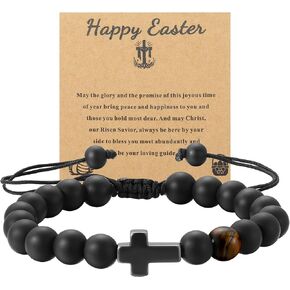 Easter Basket Stuffers Cross Bracelets: Beaded Jewelry Christian Easter Gifts for Kids with Religious Cards - Ideas Catholic Bracelets for Men - Confirmation Gifts for Teenage Boys