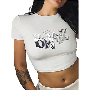 Women's Graphic Bow Short Sleeve Crewneck Crop Tops Slim Fit Y2K Cute T Shirts