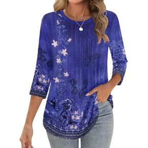 Zeagoo 3/4 Length Sleeve Womens Tops Crew Neck Loose Fit Shirts Pleated Cute Clothes Dressy Casual 2025 Summer Tunics