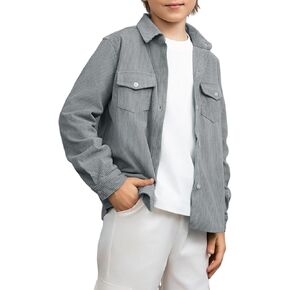 blibean Boy Corduroy Long Sleeve Shirt Shacket with Pockets Size 6-15 Years Old