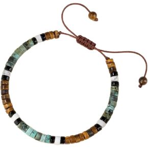 Adjustable Energy Bracelet for Men Women - Handmade Natural Tiger Eye, Turquoise & White Howlite Stone Beaded Bracelet, Healing Crystal Beaded Stretch Spiritual Gift with Gift Box