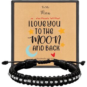 Inspirational Gifts Morse Code Bracelet for Mens Sobriety Gifts Black Leather Bracelet Wallet Card, Easter Fathers Day Birthday Gifts for Men Graduation Gifts for Him Grandson Son Brother