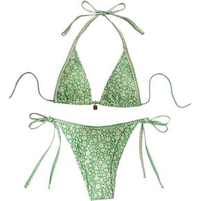 SOLY HUX Women's Summer Floral Swimsuits 2 Piece Triangle Bikini Set String Bathing Suit Beach Vacation Clothes