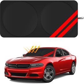 Windshield Sun Shade for Dodge Charger Challenger Durango Ram Accessories Universal Fit to All Dodge Cars Sunshade Foldable Sun Visor Protector Blocks UV Rays Keep Your Car Cooler (Red) in Kuwait