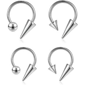 16G Spike Septum Rings Horseshoe Nose Rings 316L Stainless Steel Daith Helix Tragus Cartilage Earrings Hoop Rook Lobe Lip Piercing for Women Men