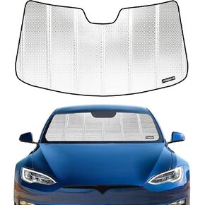 Windshield Sun Shade for Tesla Model 3 2018-2025, Tesla Model Y 2020-2025. Reflective Aluminum Film Front Window Sunshade - BLAZBLOCK