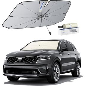 Syncwire Car Windshield Sunshade Smbrella - طلاء فينيل محسّن من أجل الحماية من أشعة الشمس والحرارة المتفوقة ، ويبقي السيارة باردًا ويحافظ على تصميم حافة مبتكرة