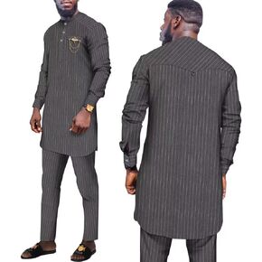 African Suit for Men Traditional Stripe Blazer and Pants 2 Piece Set Business Formal Dress Suit Party Wedding Evening