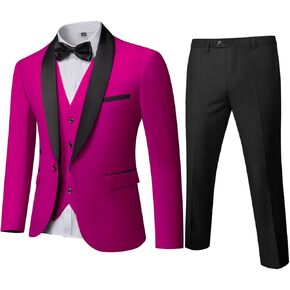Men's Slim Fit 3-Piece Tuxedo Set, One Button Shawl Collar Jacket Vest Pants for Party, Business and Wedding