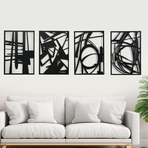 OUR NEST Black Abstract Metal Wall Art for Living Room - Pack of 4 Handmade Metal Abstract Wall Art for Bedroom, Living Room, Office - Modern, Boho, Minimalist Style (16" x 11'')
