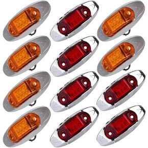 cciyu 12x AmberLight Oval 928-6L-A LED Trailer Marker Light w/Chrome Bezel Red Light Oval 928-6L-R LED Side Marker Red Light with Chrome Bezel