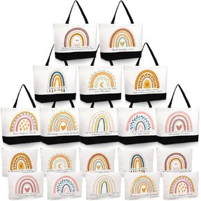 Paterr 20 Pcs Teacher Appreciation Gifts Bulk Teacher Tote Bags with Makeup Bag for Women Mom Graduation Team Coworker Nurse