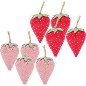 LUOZZY 8 Pcs Faux Fabric Strawberry Decor Handmade Artificial Fabric Strawberries Bowl Fillers Spring Summer Wedding Home Decorations