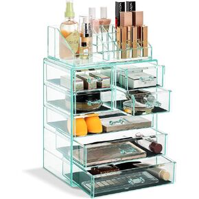 Sorbus Clear Cosmetic Makeup Organizer - Make Up & Jewelry Storage, Case & Display - Spacious Design - Great Holder for Dresser, Bathroom, Vanity & Countertop (4 Large, 2 Small Drawers-Black Jewel)