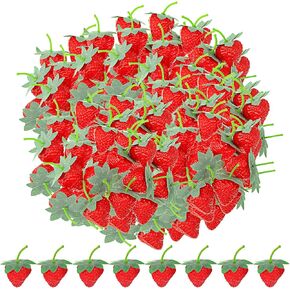 100 Pieces Artificial Strawberries 1.18 x 2.2inch Realistic Strawberry Decor Plastic Simulation Fake Lifelike Fruit for Photography Prop Cabinet Party(Cute)