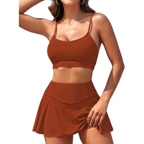 Kisscynest Womens Swim Skirt High Waisted Bikini Sets Two Piece Tummy Control Swimsuits Scoop Neck Sporty Bathing Suit